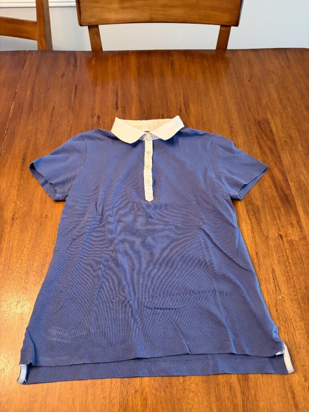 Brooks Brothers Blue Stretch Pique Polo Shirt White Collar Women’s Size S
